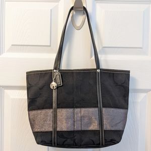 COACH Signature Stripe Black Tote EUC
